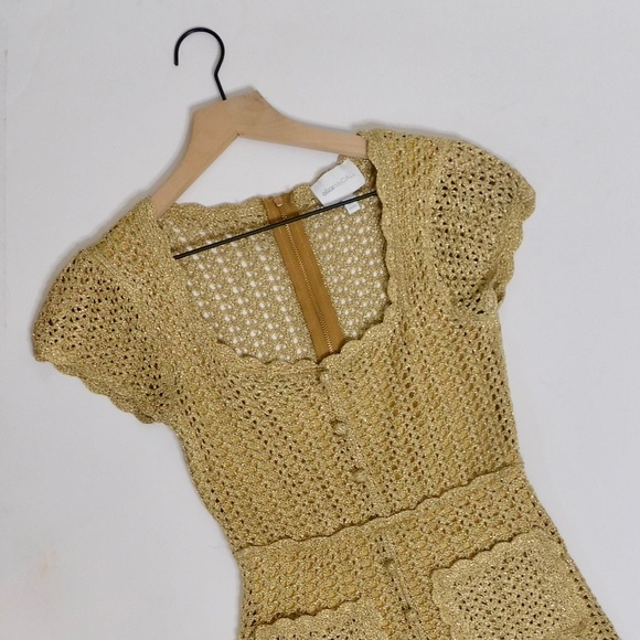 ALICE MCCALL Hot Like Fire Playsuit in Metallic Gold Romper Crochet Knit ~ 0 - Picture 5 of 15